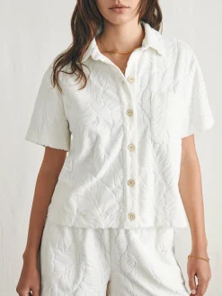 Women Faherty Brand Shirts & Tops*Cabana Towel Terry Short Sleeve Button Up -
