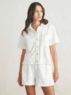 Women Faherty Brand Shirts & Tops*Cabana Towel Terry Short Sleeve Button Up -