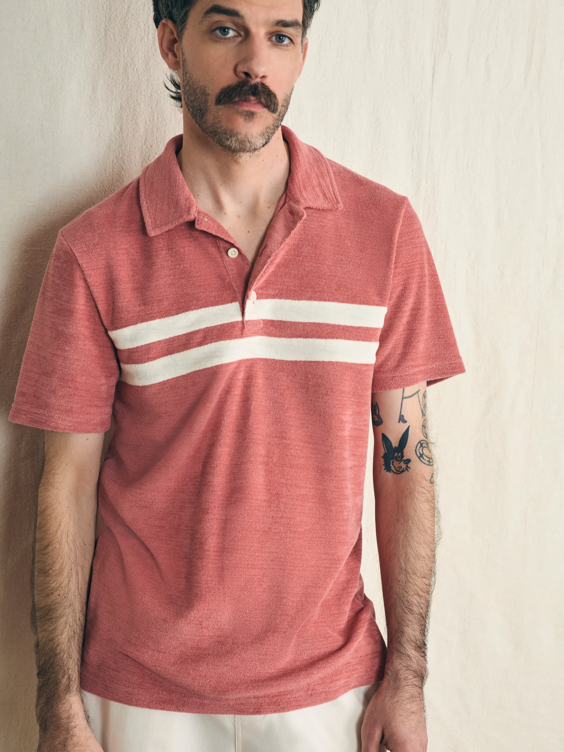 Faherty Brand Polo Shirts*Cabana Towel Terry Surf Stripe Polo Shirt -