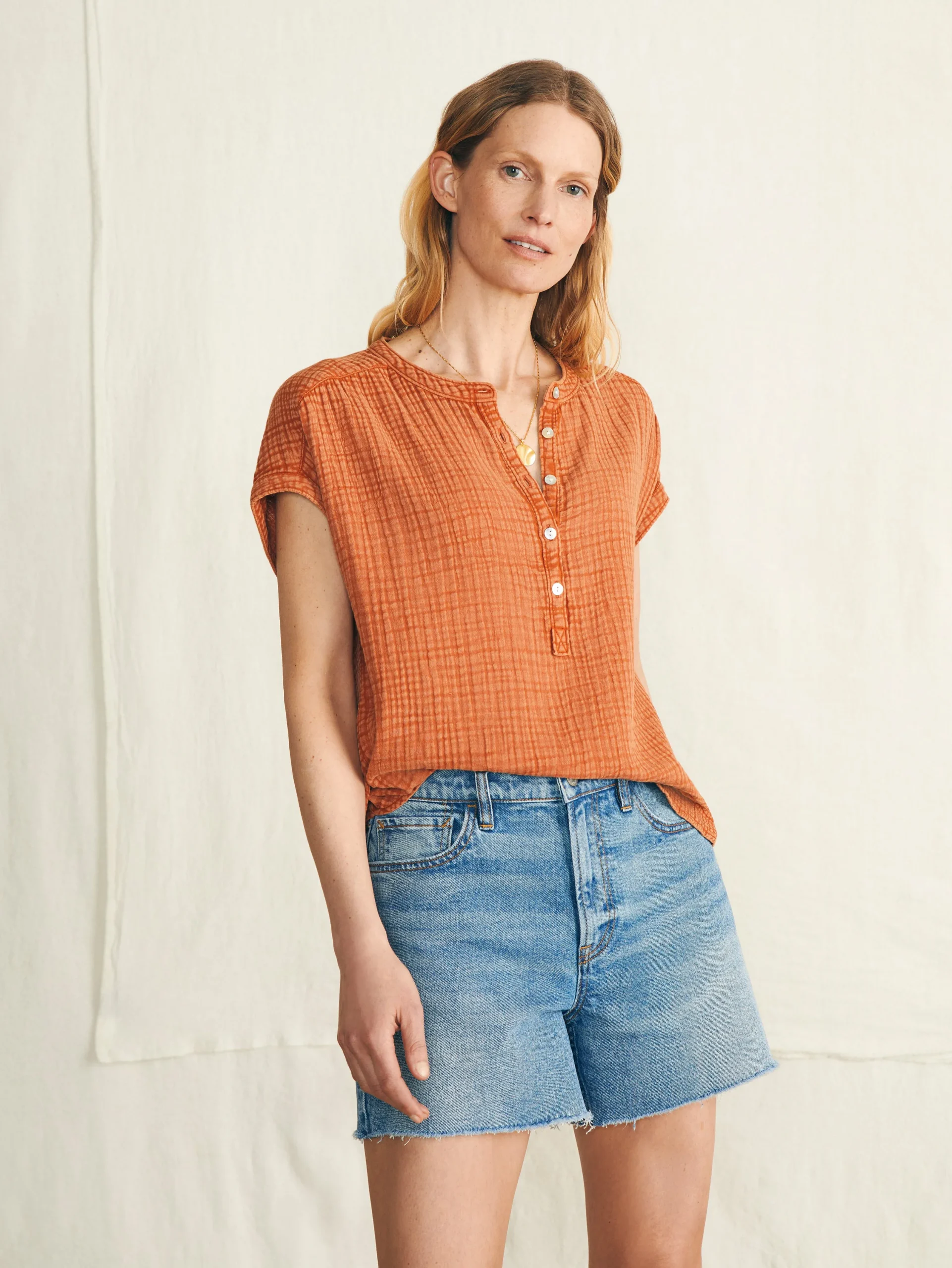 Women Faherty Brand Shirts & Tops*Dream Cotton Gauze Desmond Top -