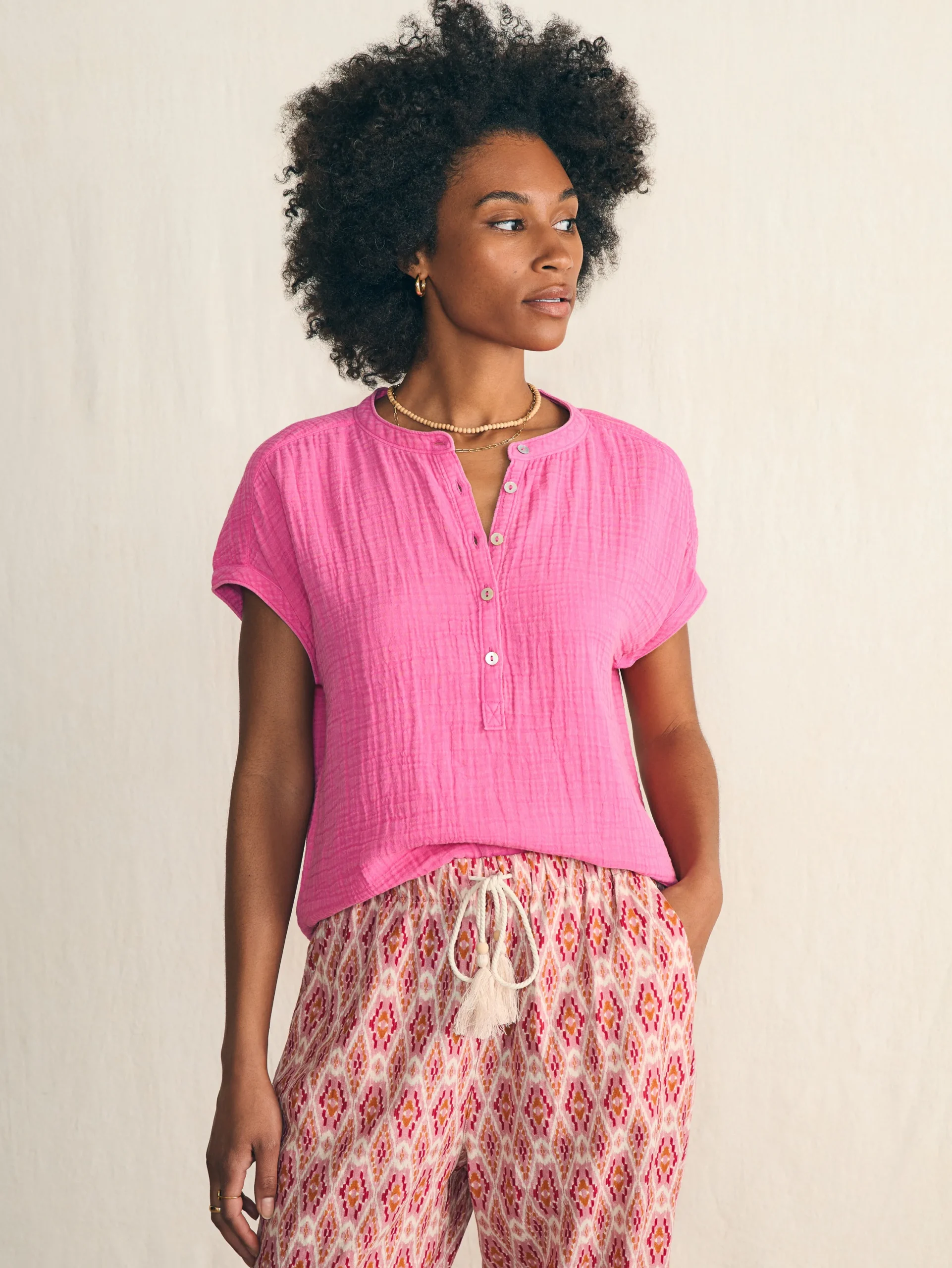 Women Faherty Brand Shirts & Tops*Dream Cotton Gauze Desmond Top -