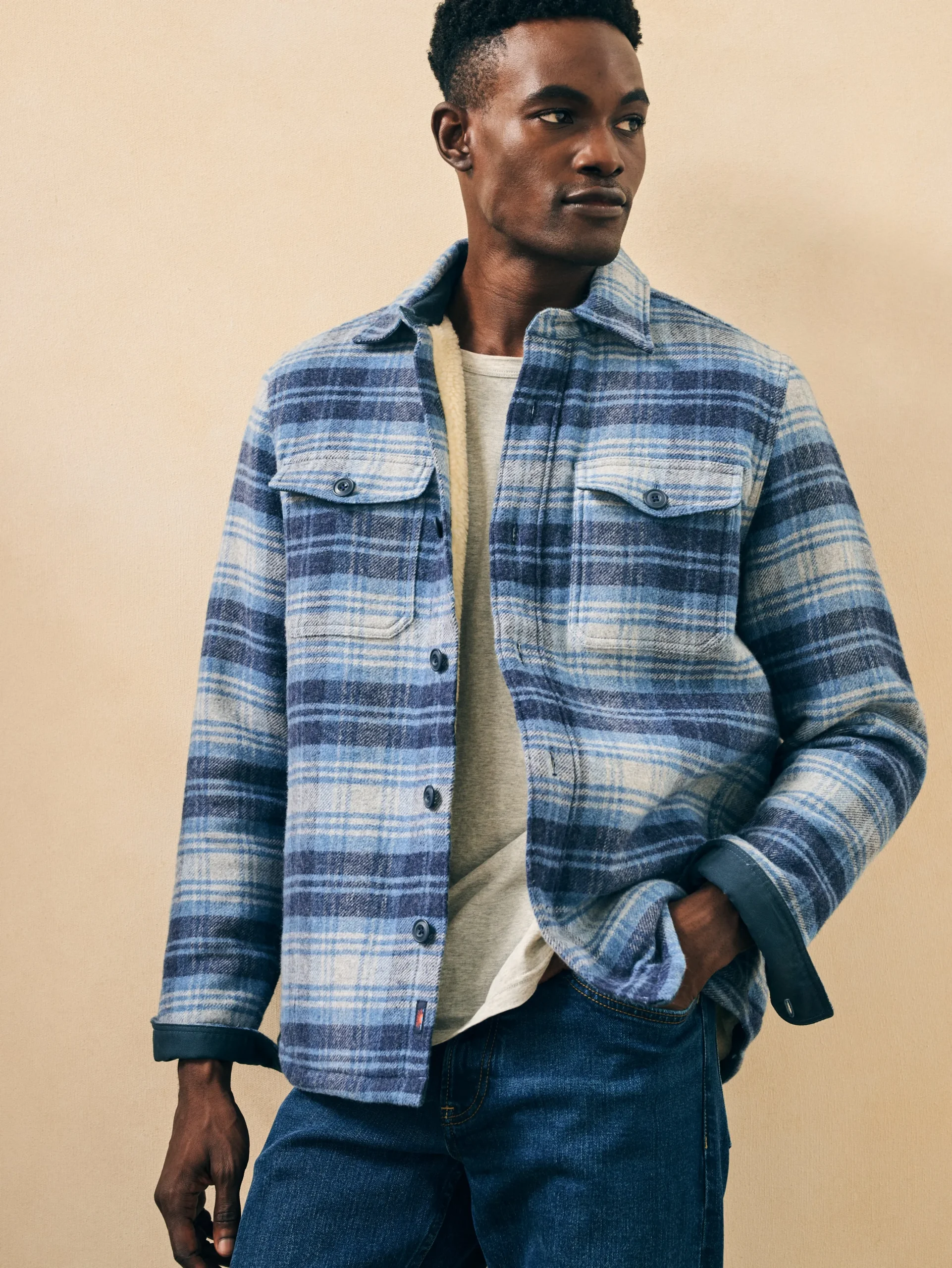 Faherty Brand Jackets & Vests*High Pile Fleece Lined Wool CPO -