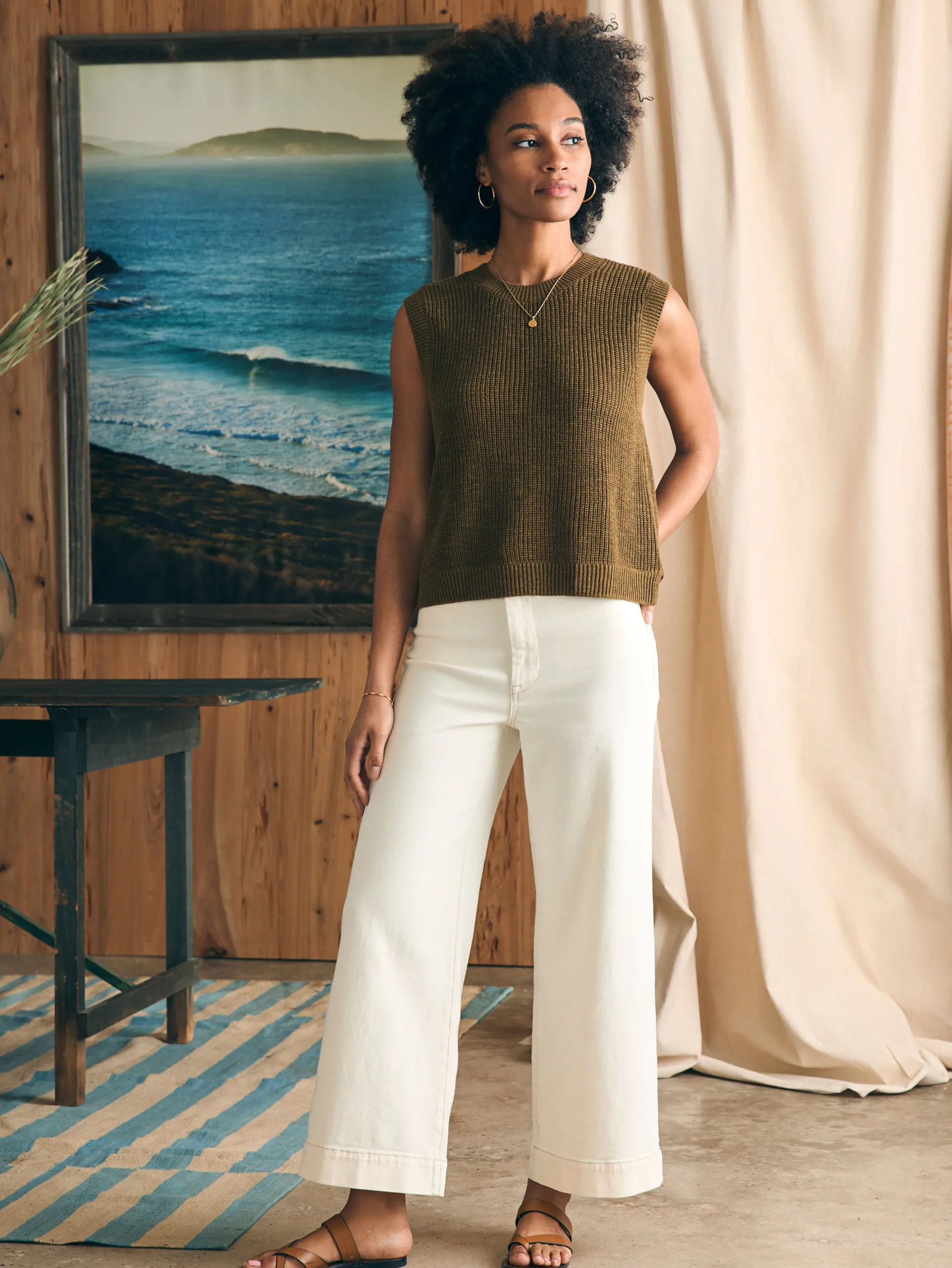 Women Faherty Brand Sweaters*Miramar Linen Muscle Tank -
