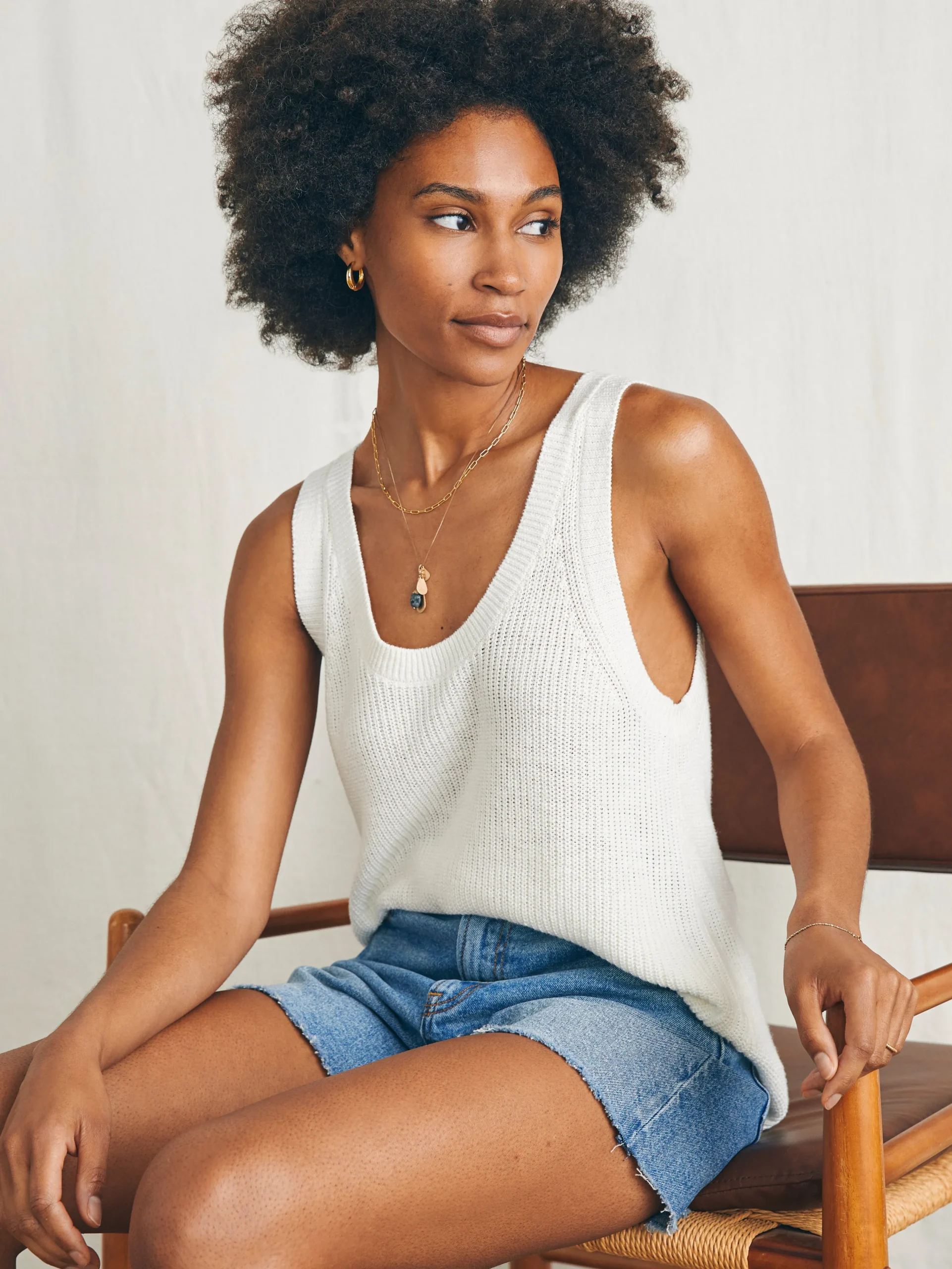 Women Faherty Brand Sweaters*Miramar Linen Scoop Neck Tank -