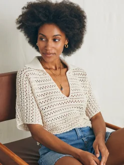 Women Faherty Brand Sweaters*Nusa Crochet Polo Sweater -