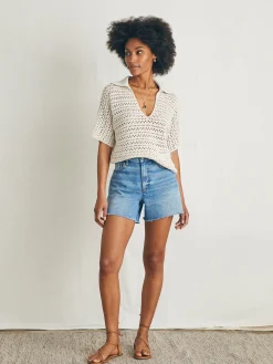 Women Faherty Brand Sweaters*Nusa Crochet Polo Sweater -