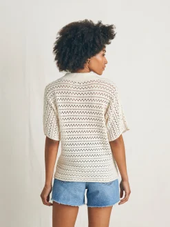 Women Faherty Brand Sweaters*Nusa Crochet Polo Sweater -