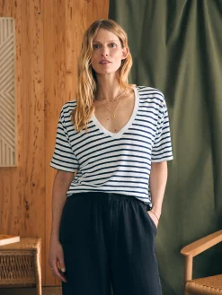 Women Faherty Brand T-Shirts*Oceanside Linen V-Neck Tee -