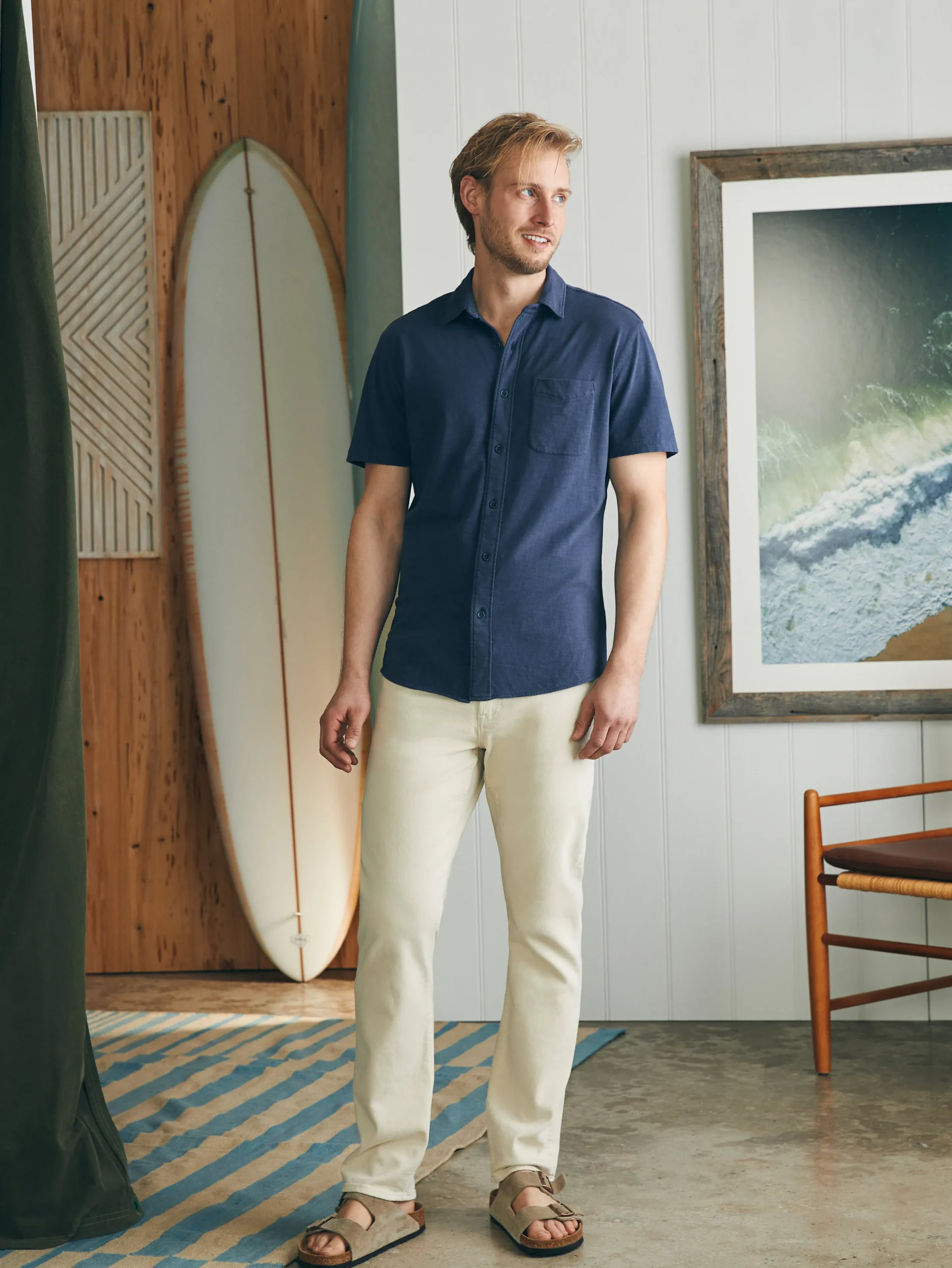 Faherty Brand Shirts*Short-Sleeve Sunwashed Knit Shirt (Single Pocket) -